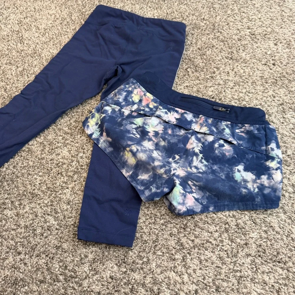 Athleta Girl Navy Leggings and Tie Dye Shorts Set Kids Size M 8-10 Activewear